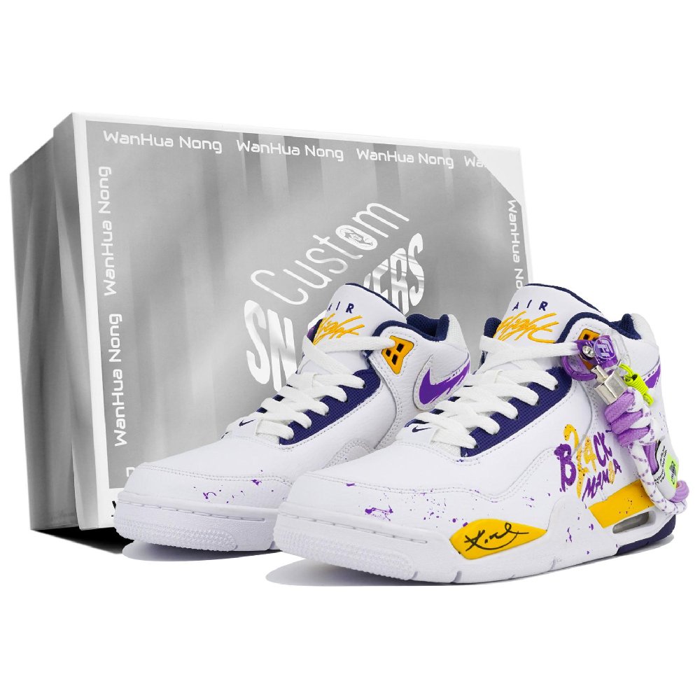 Nike Flight Legacy Anti-Slip Wear-Resistant Mid-Top Vintage Basketball Shoes Men's White Blue Yellow