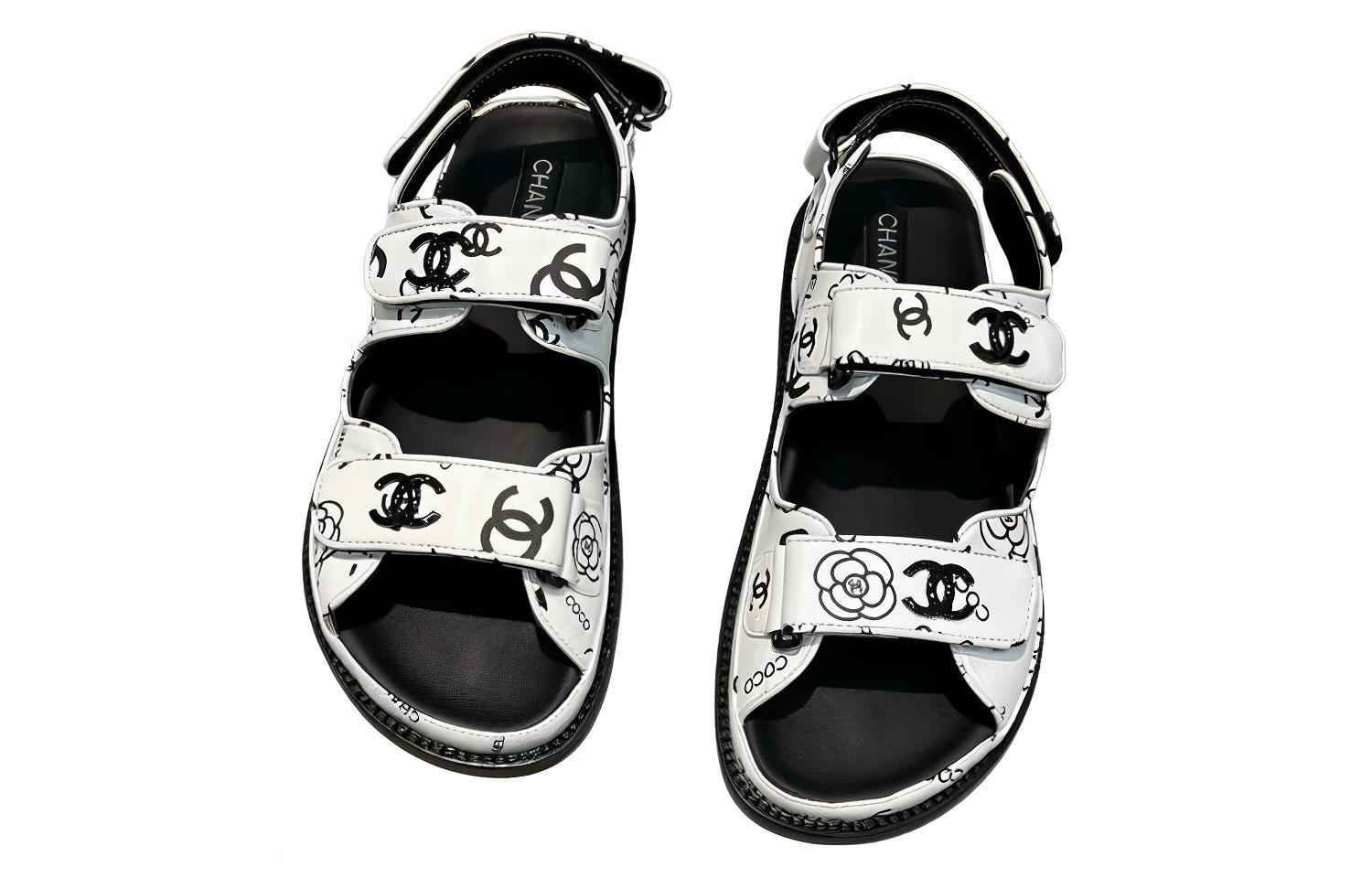 CHANEL One Strap Sandals Women's Black White