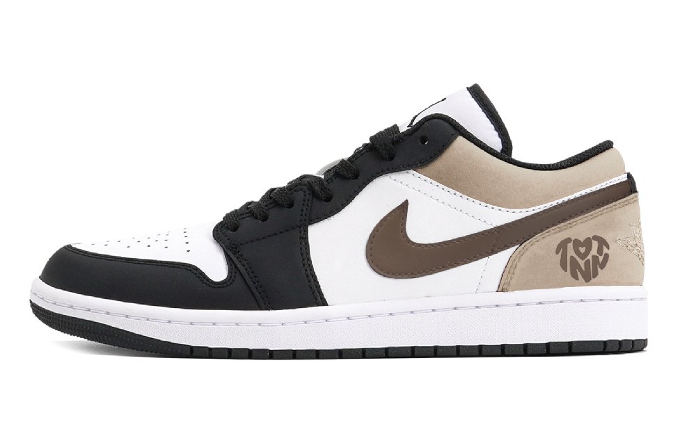 Jordan Air Jordan 1 Puppy Fragment Cushioned Slip-Resistant Low-Top Vintage Basketball Shoes Men's Brown Black