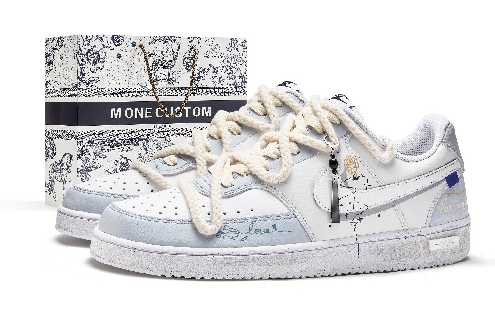 Nike Court Vision 1 Gradation Line Flower Island Box Low-Top Skateboard Shoes Men's White Blue