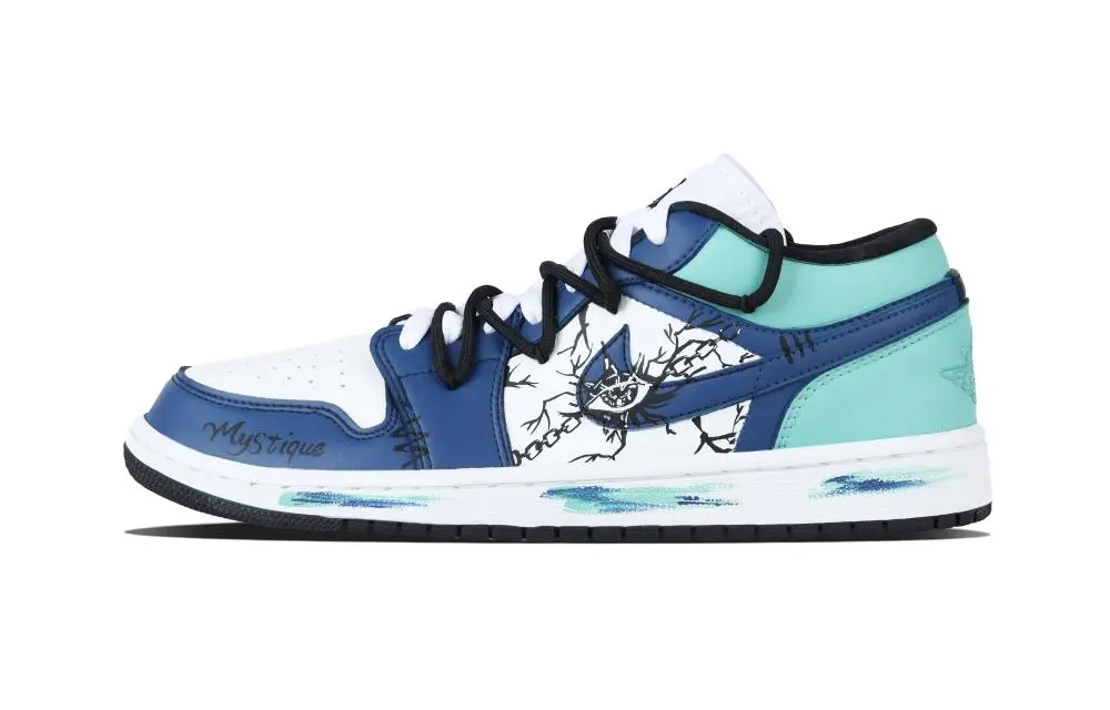 Jordan Air Jordan 1 Mystic Eye Chain Low top Vintage Basketball Shoes Unisex Blue