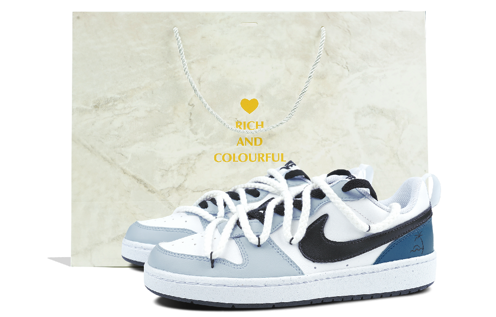 Nike Court Borough Low Top Skateboard Shoes GS White Black Blue