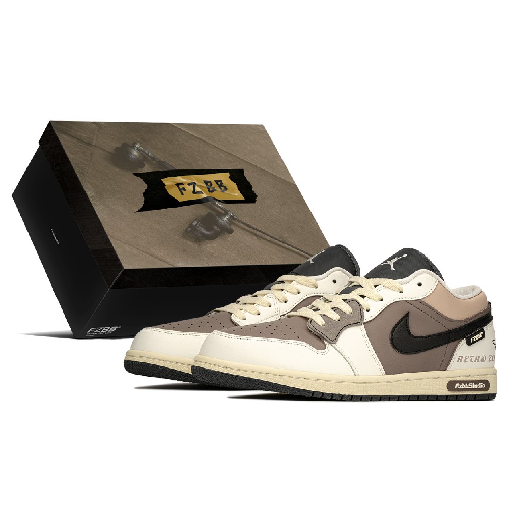 Jordan Air Jordan 1 Low Top Vintage Basketball Shoes Women's Beige Black