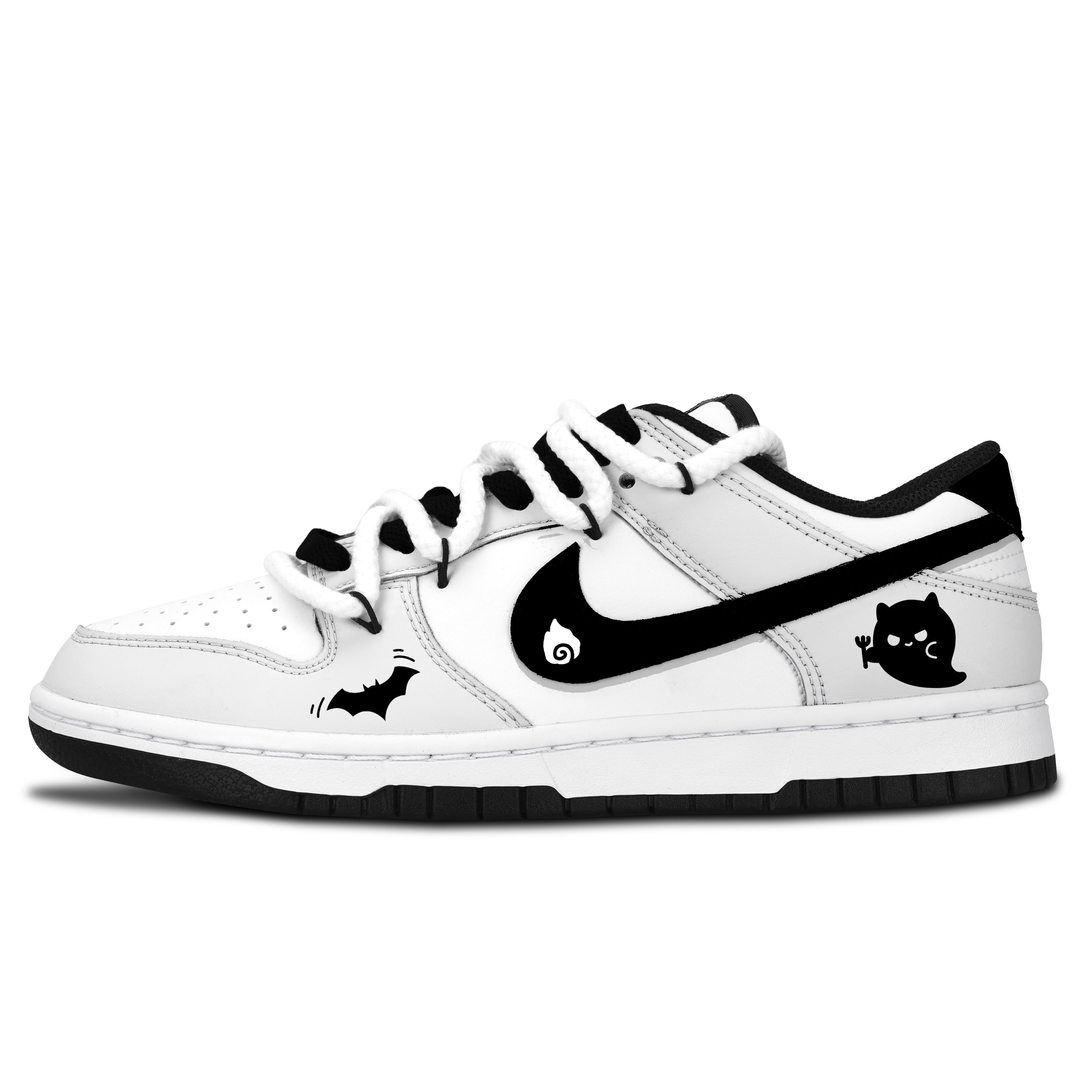 Nike Dunk Black White, Black Bat Spirit Slip Resistant Abrasion Resistant Low top Skateboard Shoes Unisex