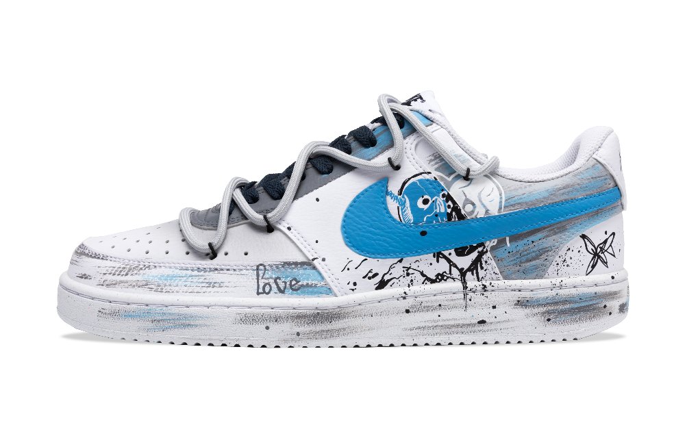 Nike Court Vision 1 Wear-Resistant Low-Top Skateboard Shoes Men's White Blue