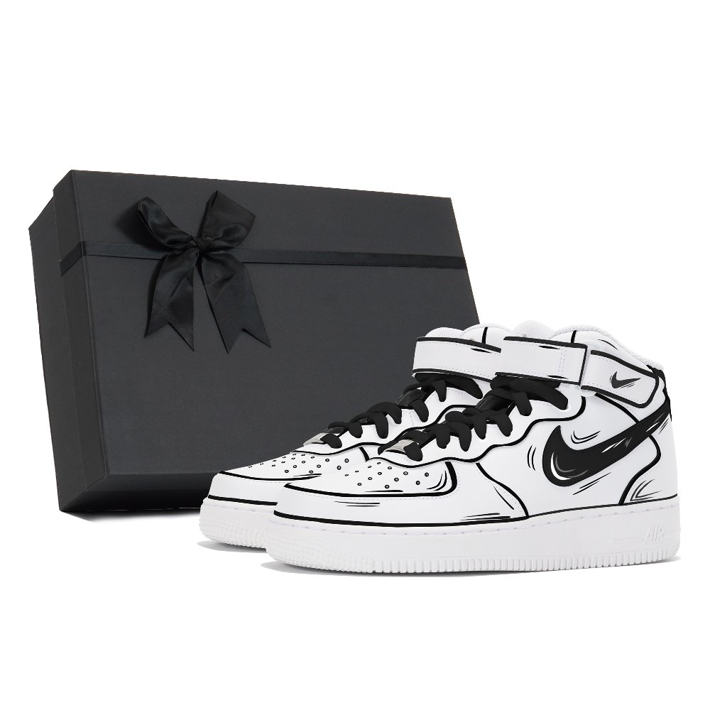 Nike Air Force 1 Anti-Slip Wear-Resistant Mid-Top Skateboard Shoes Men's White Black