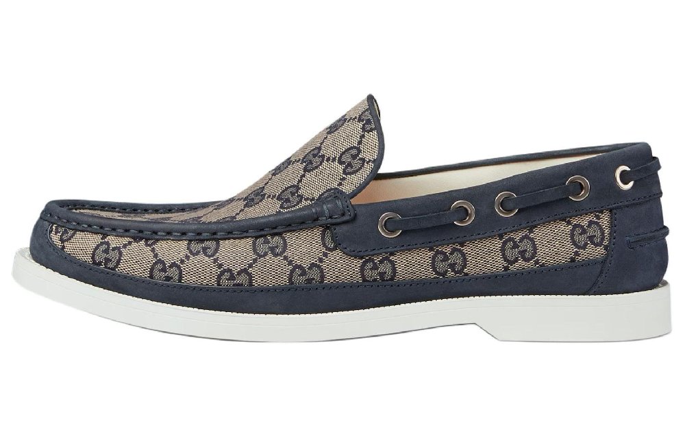 GUCCI Lace Up Loafer 'GG Canvas - Beige Blue'