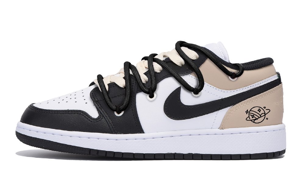 Jordan Air Jordan 1 Puppy Fragment Anti Slip Wear Resistant Low Top Vintage Basketball Shoes Men's Black Brown