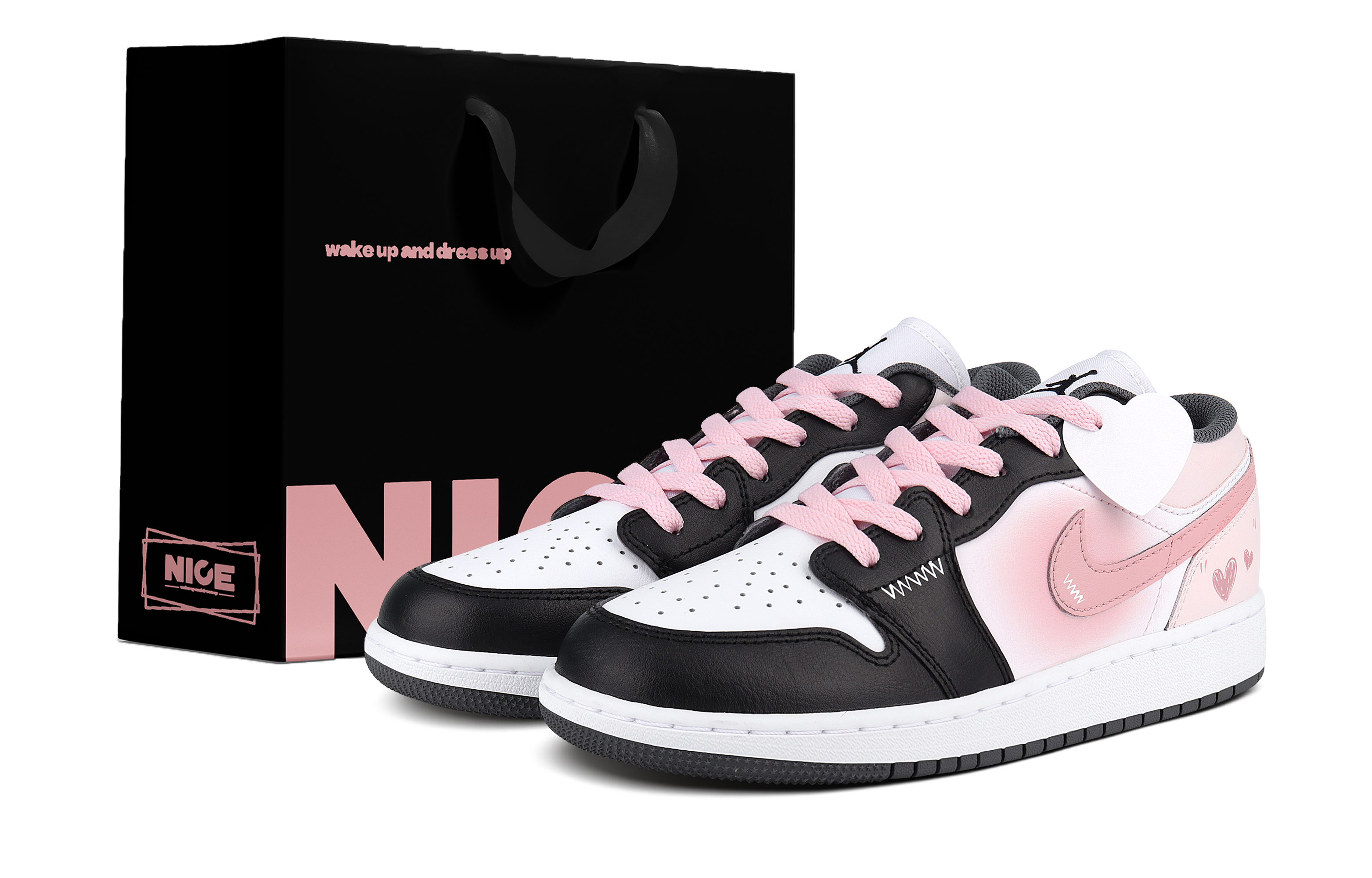Jordan Air Jordan 1 Abrasion Resistant Low top Vintage Basketball Shoes Women's Black Pink