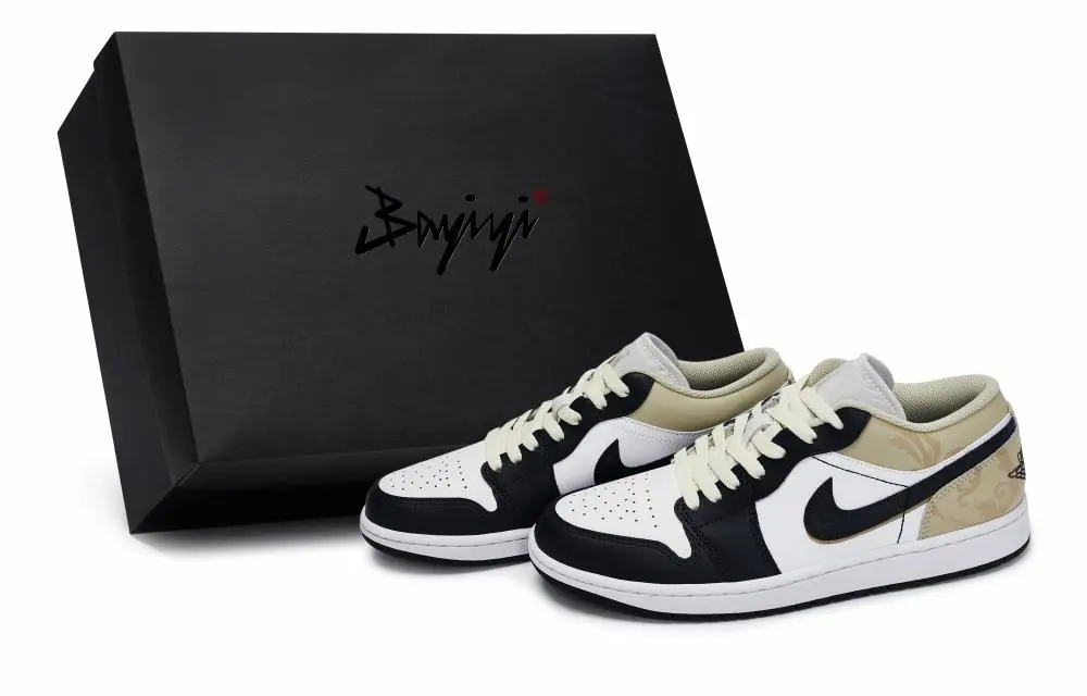 Jordan Air Jordan 1 Vintage Basketball Shoes Men's Low top Black/White/Brown