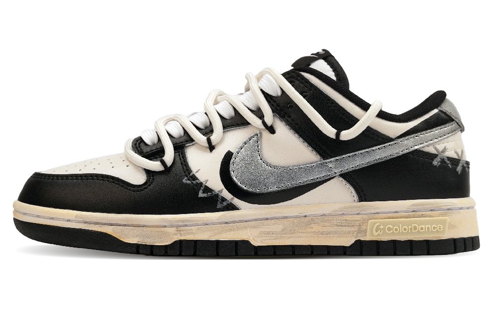 Nike Dunk Skateboard Shoes Unisex Low Top Black/White/Silver