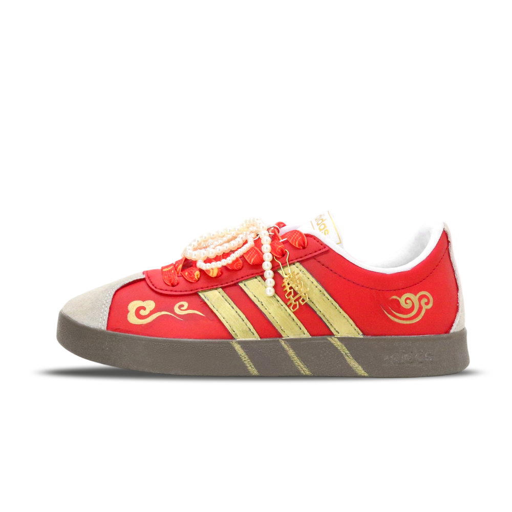 Adidas Vl Court Classic Breathable Low Top Skateboard Shoes Unisex Red Gold