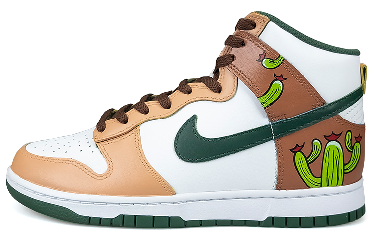 Nike Dunk Retro High-Top Skateboard Shoes Men's White Brown Beige Green