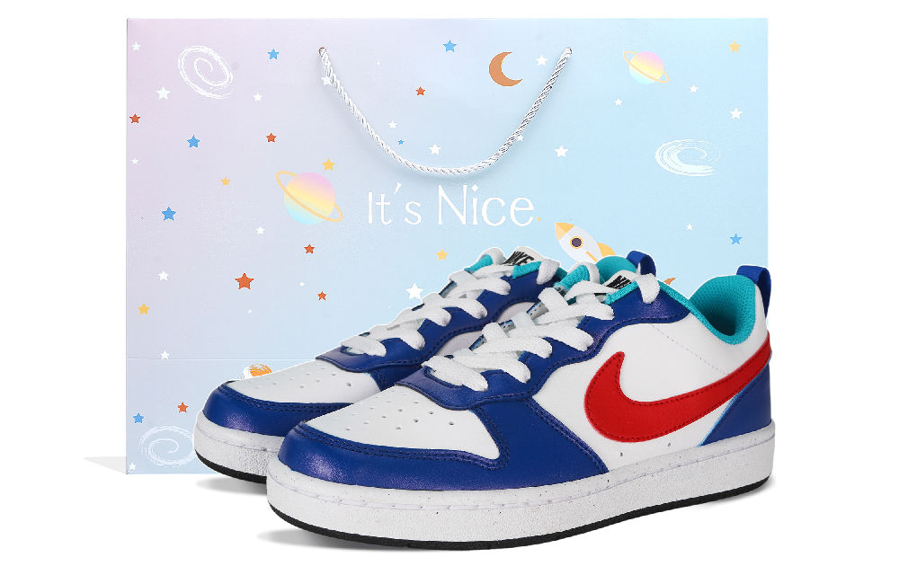 Nike Court Borough Skateboard Shoes Women's Low-Top Blue Red