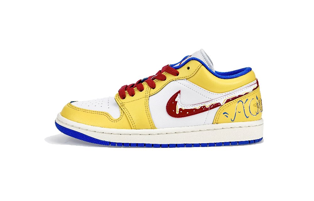 Jordan Air Jordan 1 'Sport Blue' Cushioned Slip-Resistant Low-Top Vintage Basketball Shoes Unisex Yellow