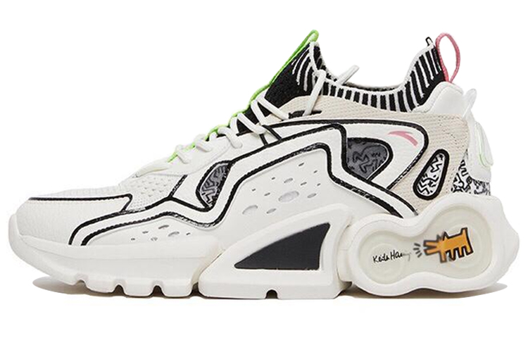 Keith Haring x Anta Cushioned Slip-Resistant Abrasion-Resistant Mid-Top Running Shoes Men's White Black