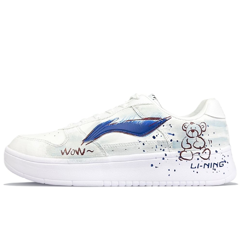 LiNing Pontoon Boats Anti-Slip And Wear-Resistant Lightweight Low-Top Skateboard Shoes Men's White Blue