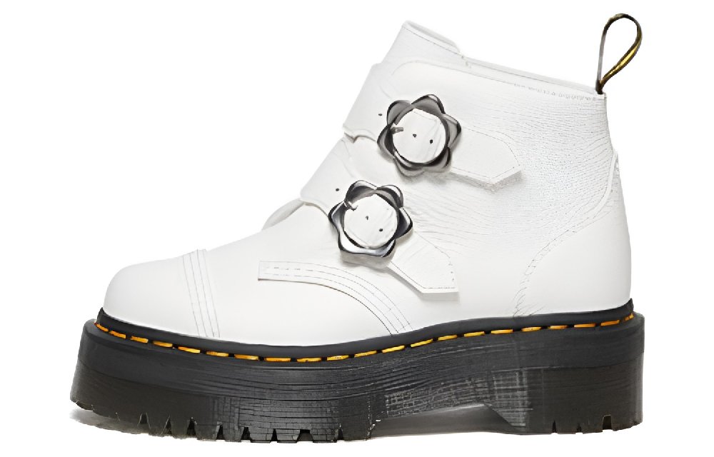 Dr. Martens Dr.Martens Devon Flower Buckle Leather Platform Boots 'White Black' Women's