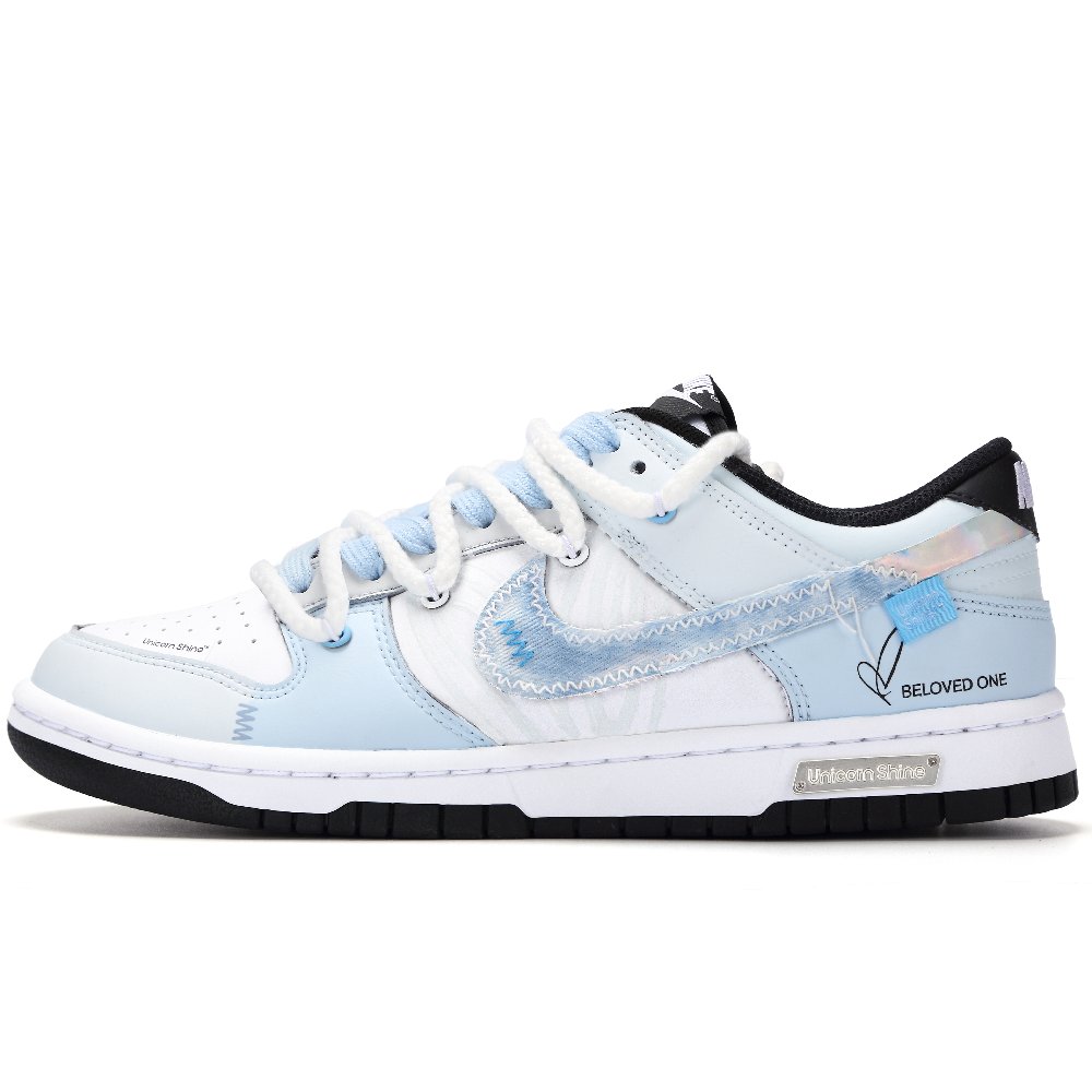 Nike Dunk Ice Island Love Letter Anti Slip Wear Resistant Low Top Skateboard Shoes Unisex Blue White