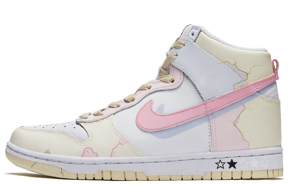 Nike Dunk Skateboard Shoes Women's High top Beige Yellow/Blue/Pink