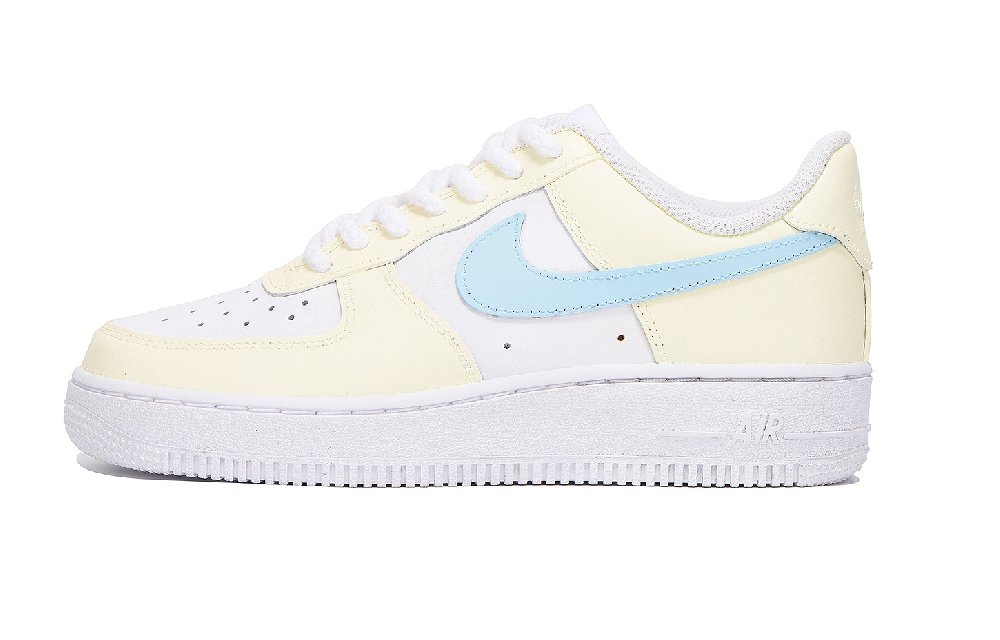 Nike Court Vision 1 Anti Slip Wear Resistant Low Top Skateboard Shoes Women's Yellow White Blue