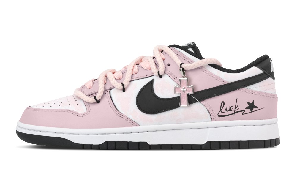 Nike Dunk Lucky Star Abrasion Resistant Low Top Skateboard Shoes Unisex Black Pink