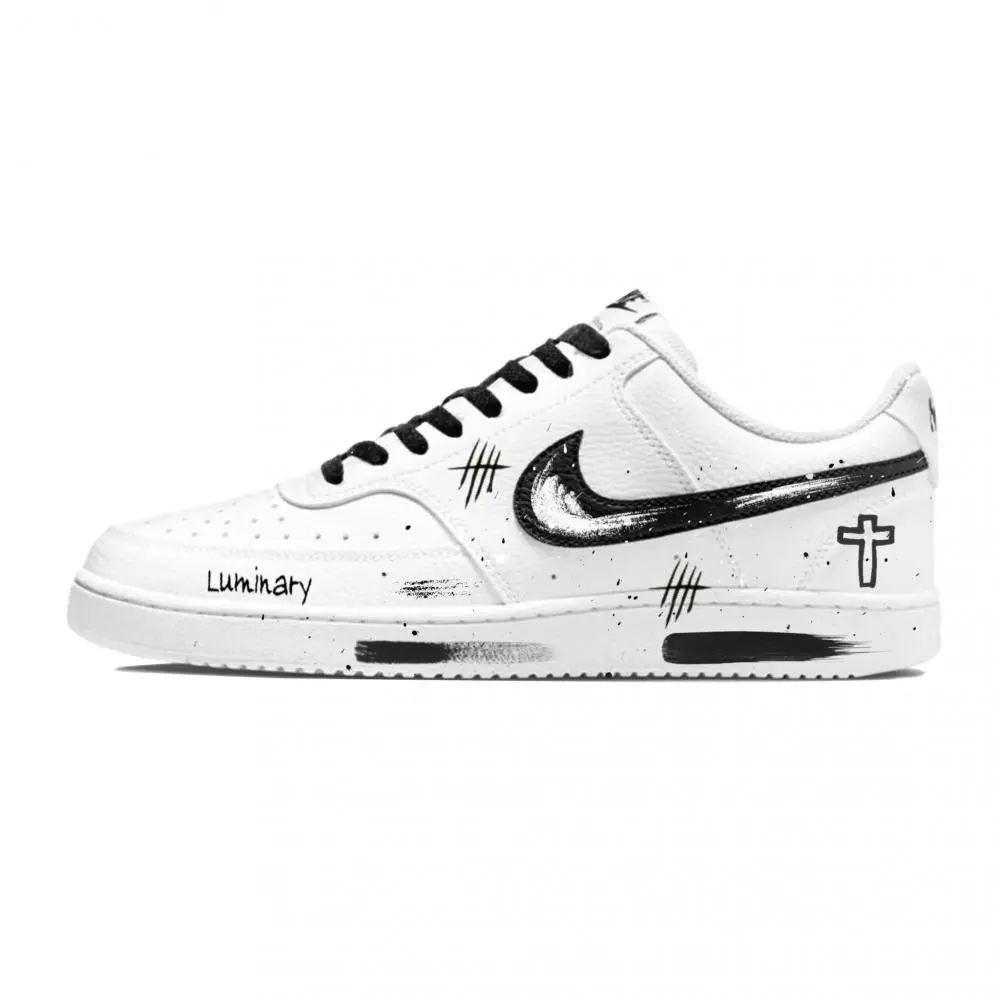 Nike Court Vision 1 Low Top Skateboard Shoes Men's Black White