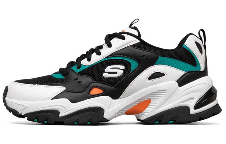 Skechers Stamina V2 Cushioned Wear-Resistant Breathable Low-Top Chunky Sneakers Men's Black White Green Orange