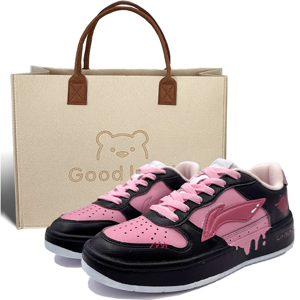 LiNing Pontoon Boats Slip Resistant, Abrasion Resistant, Breathable Low top Skateboard Shoes Women's Black Pink