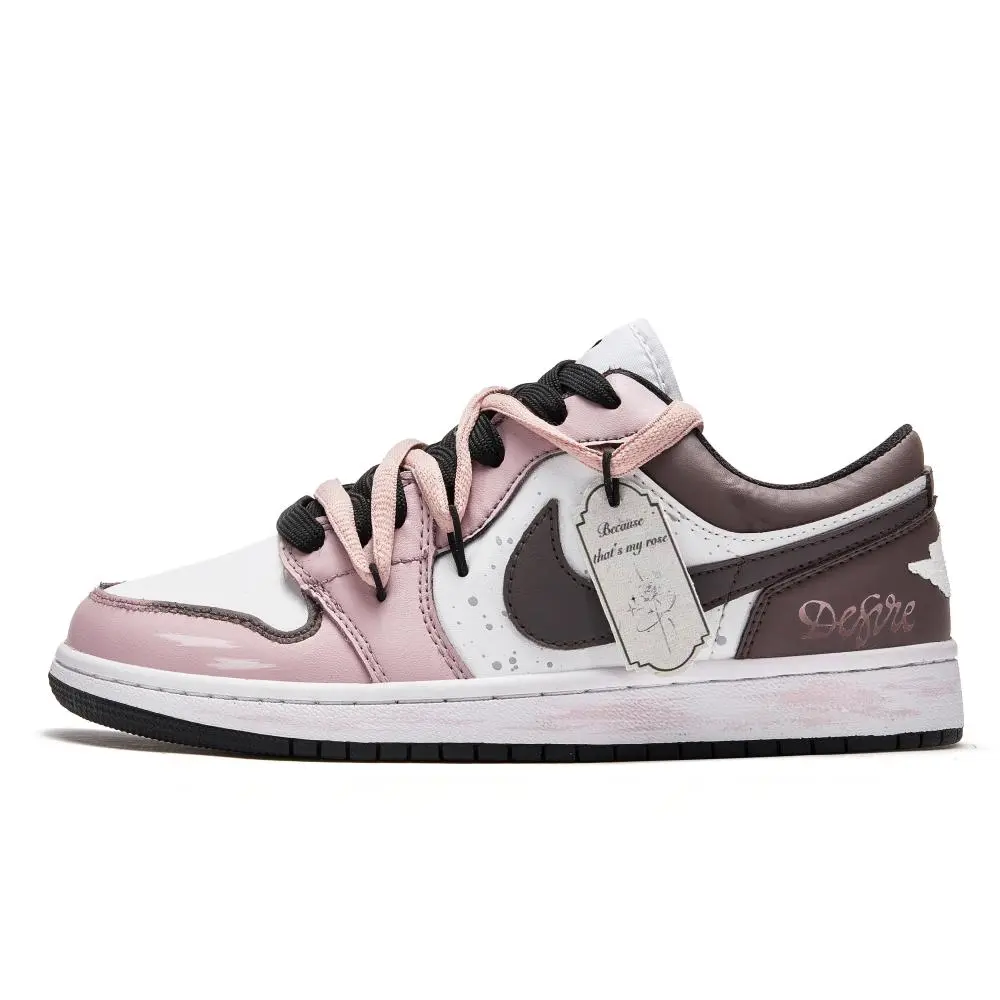 Jordan Air Jordan 1 Da Vinci Custom, Rose Edition Slip Resistant Low Top Vintage Basketball Shoes Women's Pink Black