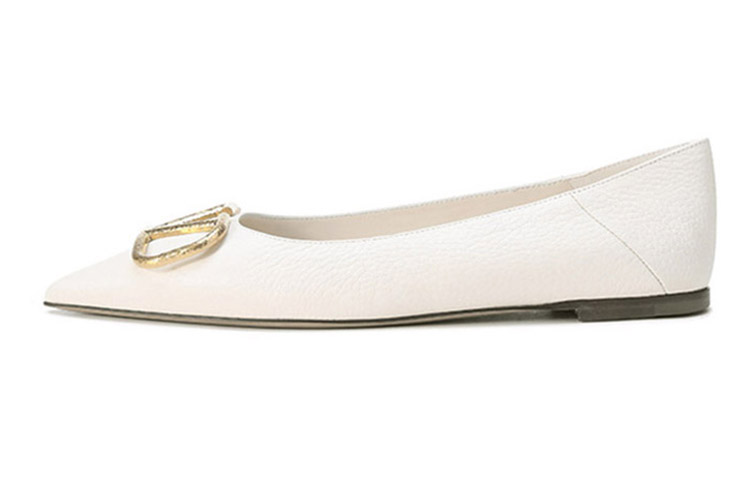 Valentino Vlogo Flat Unlined Shoes Women's Light Ivory White