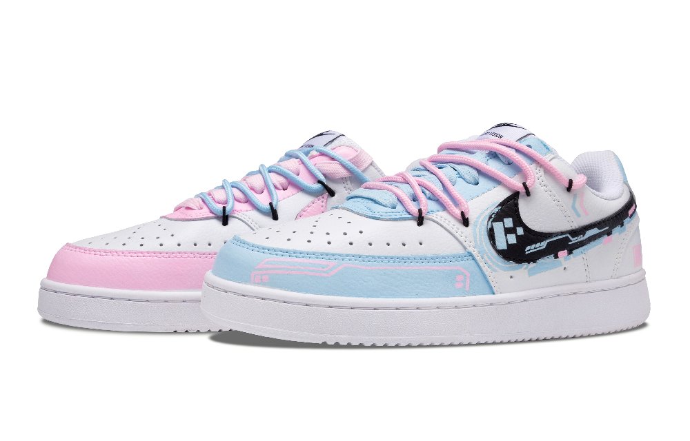 Nike Court Vision 1 Electronic Route Anti Slip Wear Resistant Low Top Skateboard Shoes Women's Blue Pink