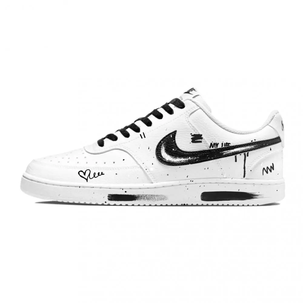Nike Court Vision 1 Low top Skateboard Shoes Men's Black White