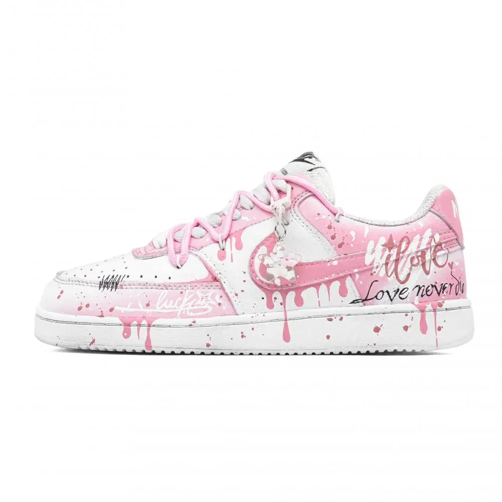 Nike Court Vision 1 Love Coverage Abrasion Resistant Low top Skateboard Shoes Unisex Pink White