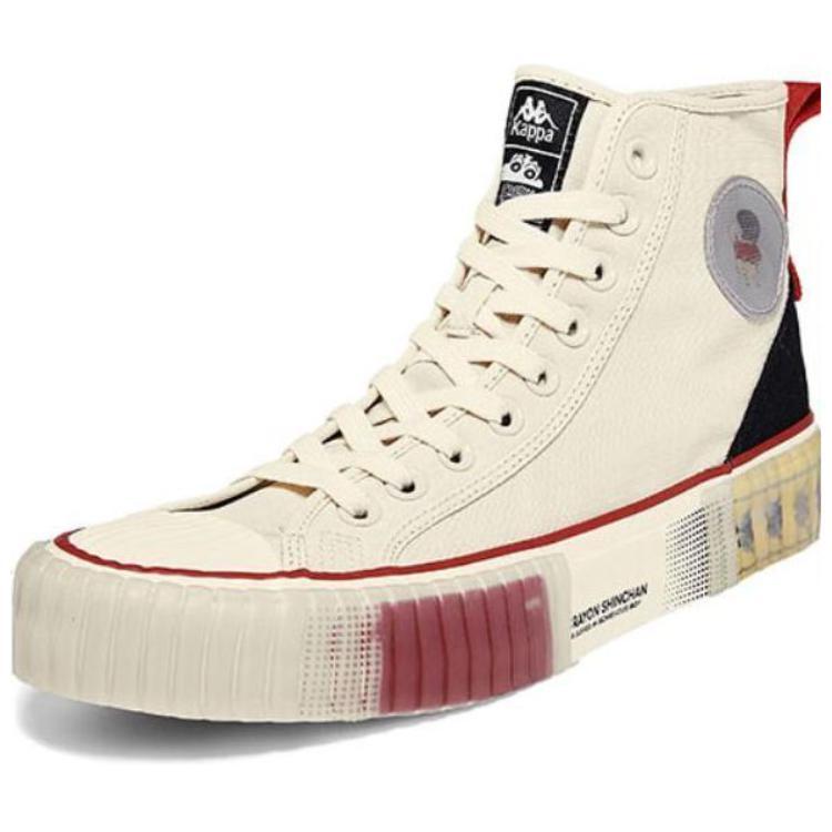 SHINCHAN x Kappa Anti-Slip Wear-Resistant High-Top Skateboard Shoes Unisex White Red