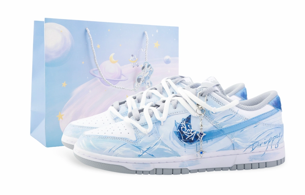 Nike Dunk Drippy Frosted Rose Abrasion Resistant Low top Skateboard Shoes Unisex Blue White