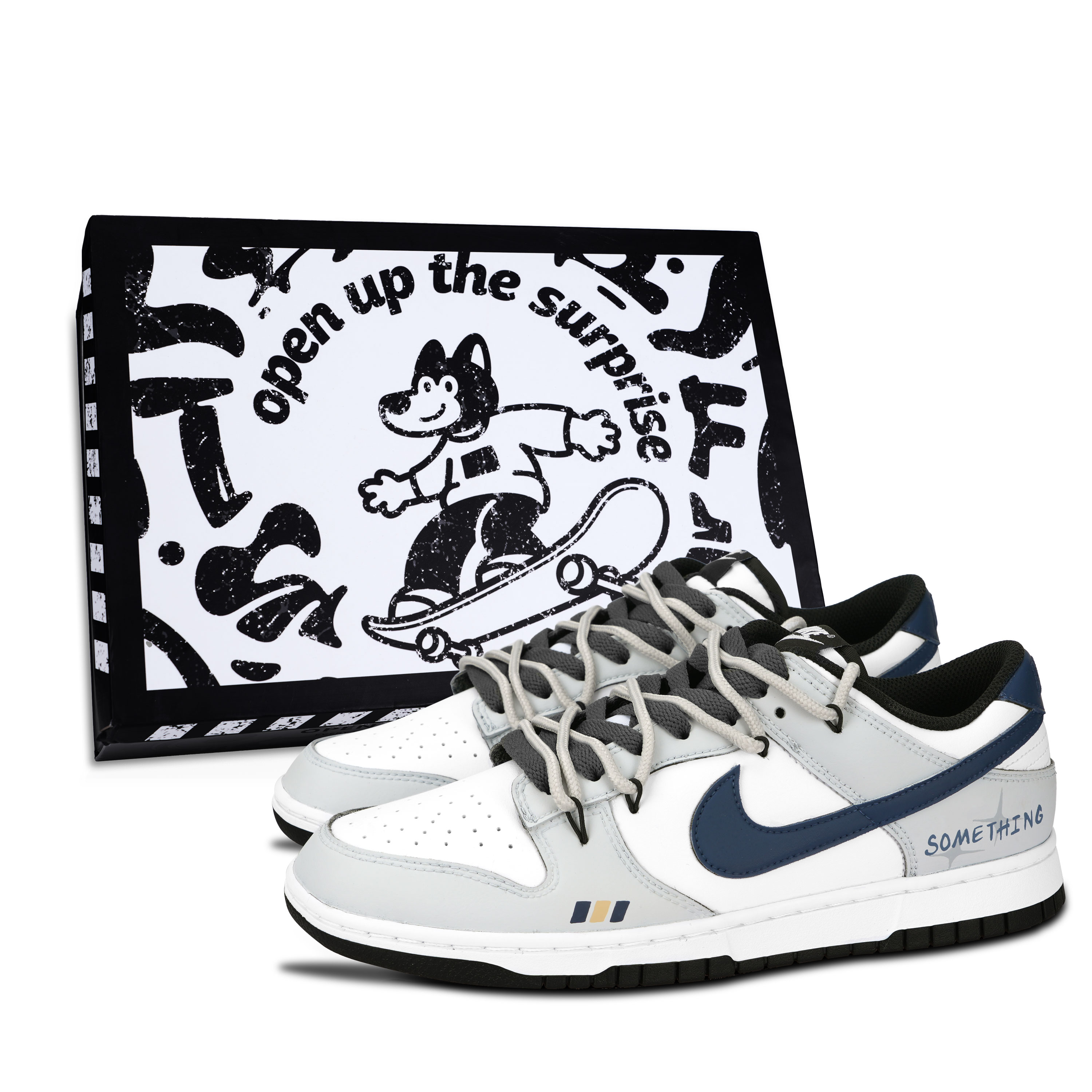 Nike Dunk Black White, Sparkling Stars Abrasion Resistant Low top Skateboard Shoes Unisex Dark Blue