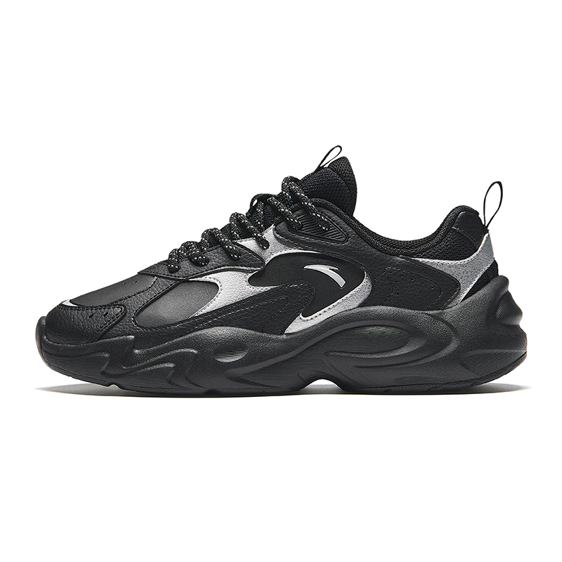 Anta Life Collection Anti-Slip Wear-Resistant Low-Top Chunky Sneakers Women's Black Silver