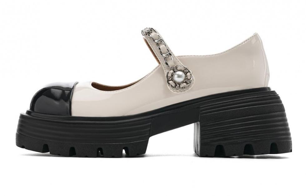 EBLAN Chunky Heel Mary Jane Shoes Women's Beige
