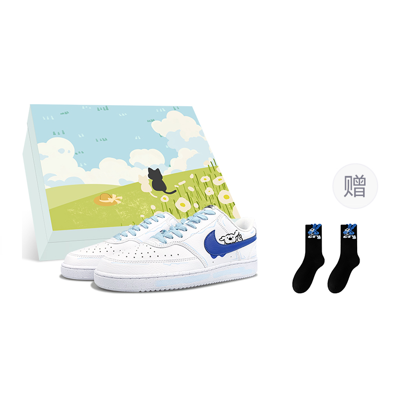 Nike Court Vision 1 Wear-Resistant Low-Top Skateboard Shoes Men's White Blue