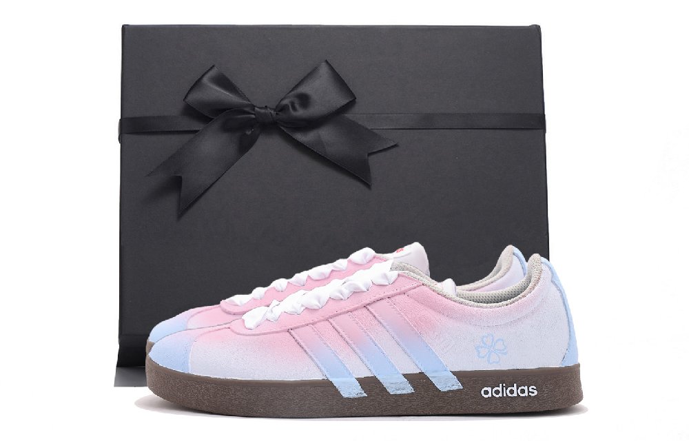 Adidas VL COURT 2.0 Abrasion Resistant Low Top Skateboard Shoes Unisex Pink Blue