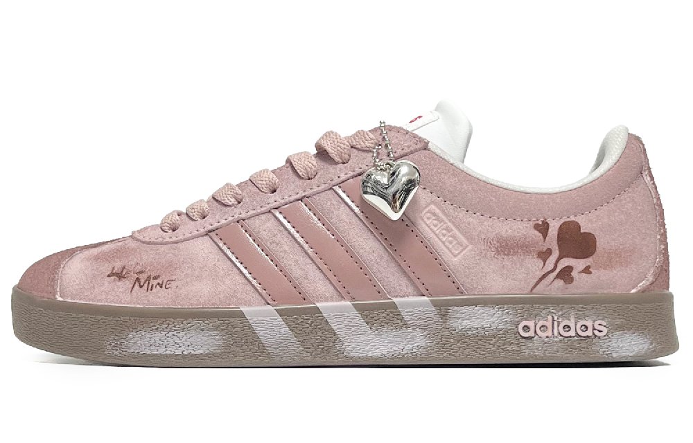 Adidas VL COURT 2.0 Velvet Heart Whispers Abrasion Resistant Low Top Skateboard Shoes Unisex Pink White