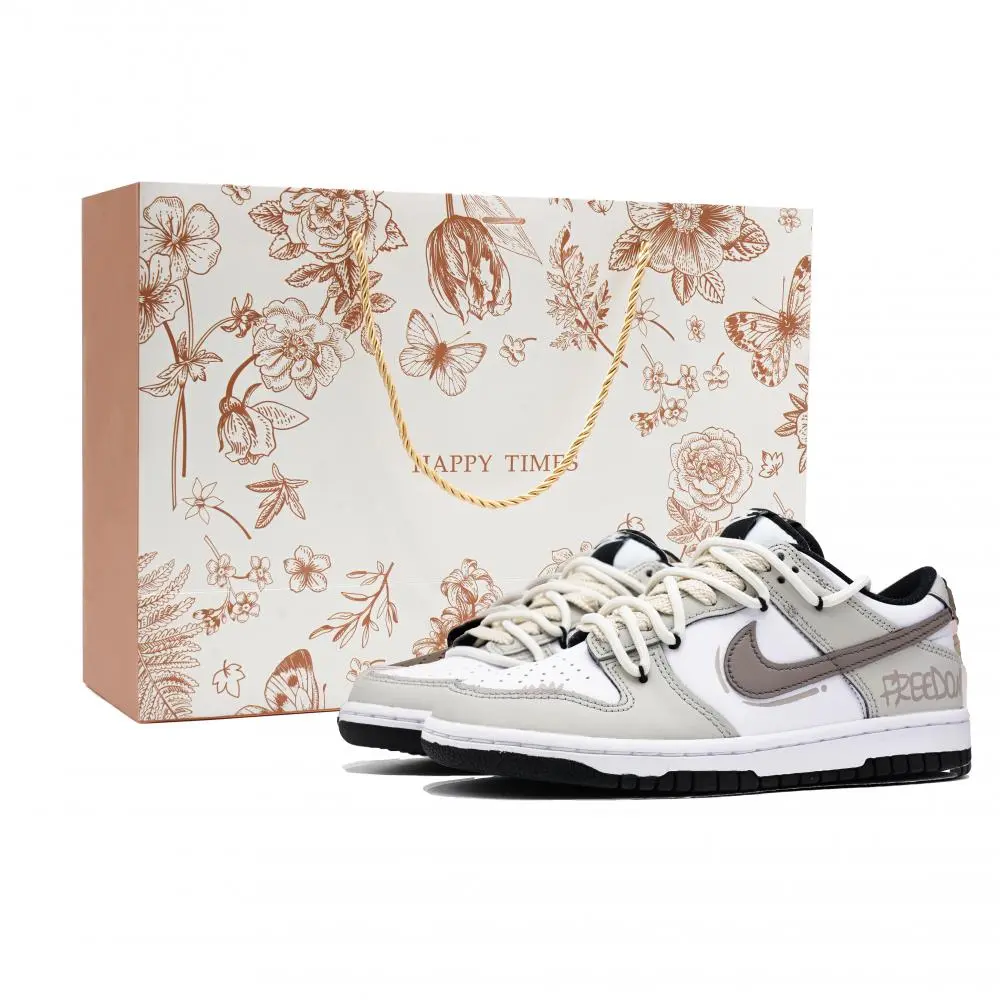 Nike Dunk Liberalism Shopping Bag Shock Absorbers Slip Resistant Low top Skateboard Shoes Unisex Gray White Brown 2025