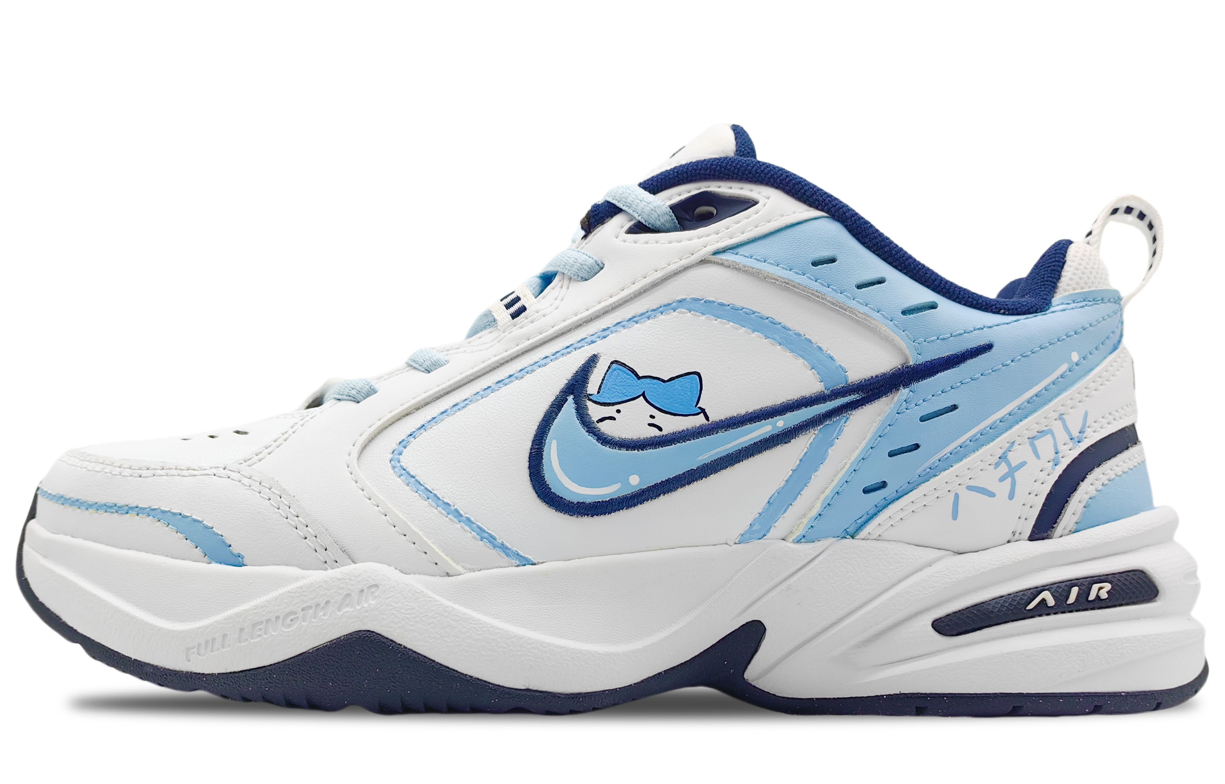 Nike Air Monarch 4 Anti-Slip And Wear-Resistant Height Increasing Low-Top Chunky Sneakers Unisex White Blue