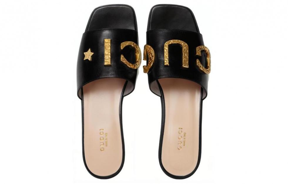 GUCCI Slide Slippers Women's Black Gold