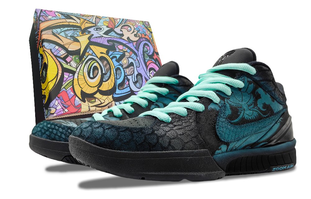 Nike Zoom Kobe 4 Cushioning, Wear Resistant Low Top Basketball Shoes Unisex Black Cyan