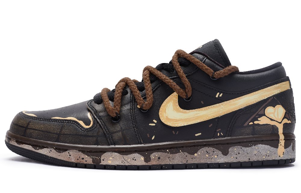 Jordan Air Jordan 1 Low Top Vintage Basketball Shoes Men's Black yellow brown