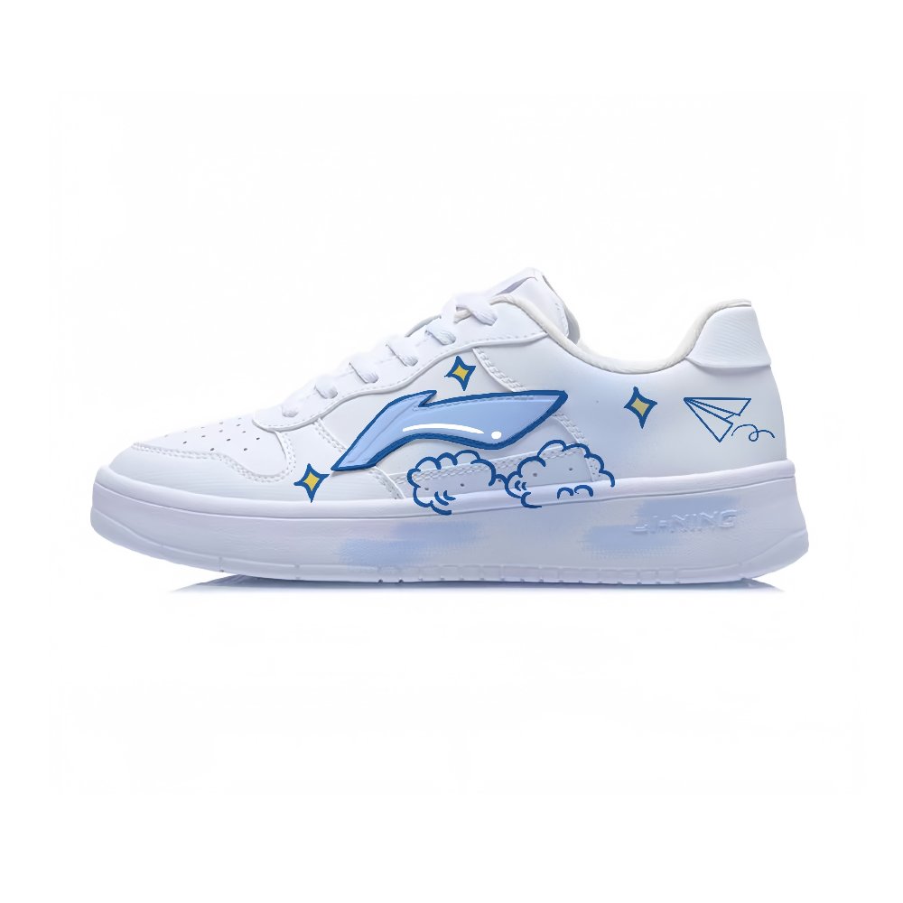 LiNing Pontoon Boats Cushioning, Abrasion Resistant, Height Increasing Low top Skateboard Shoes Unisex White Blue