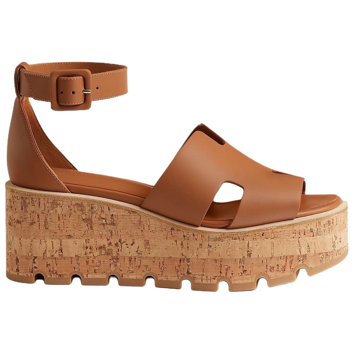 HERMES Luce One Strap Sandals 6.5cm Women's Brown