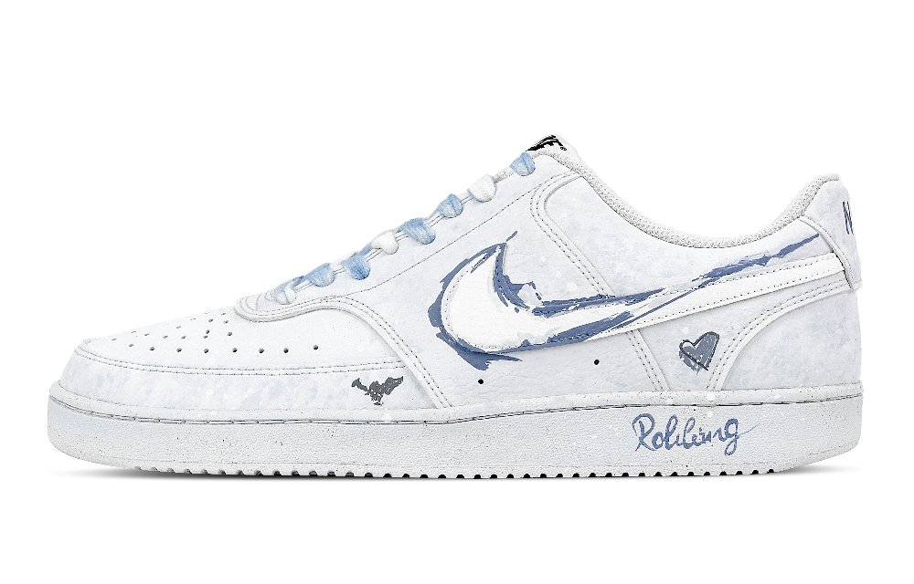 Nike Court Vision 1 Heart Night Blue Language Anti Slip Wear Resistant Low Top Skateboard Shoes Men's Blue White